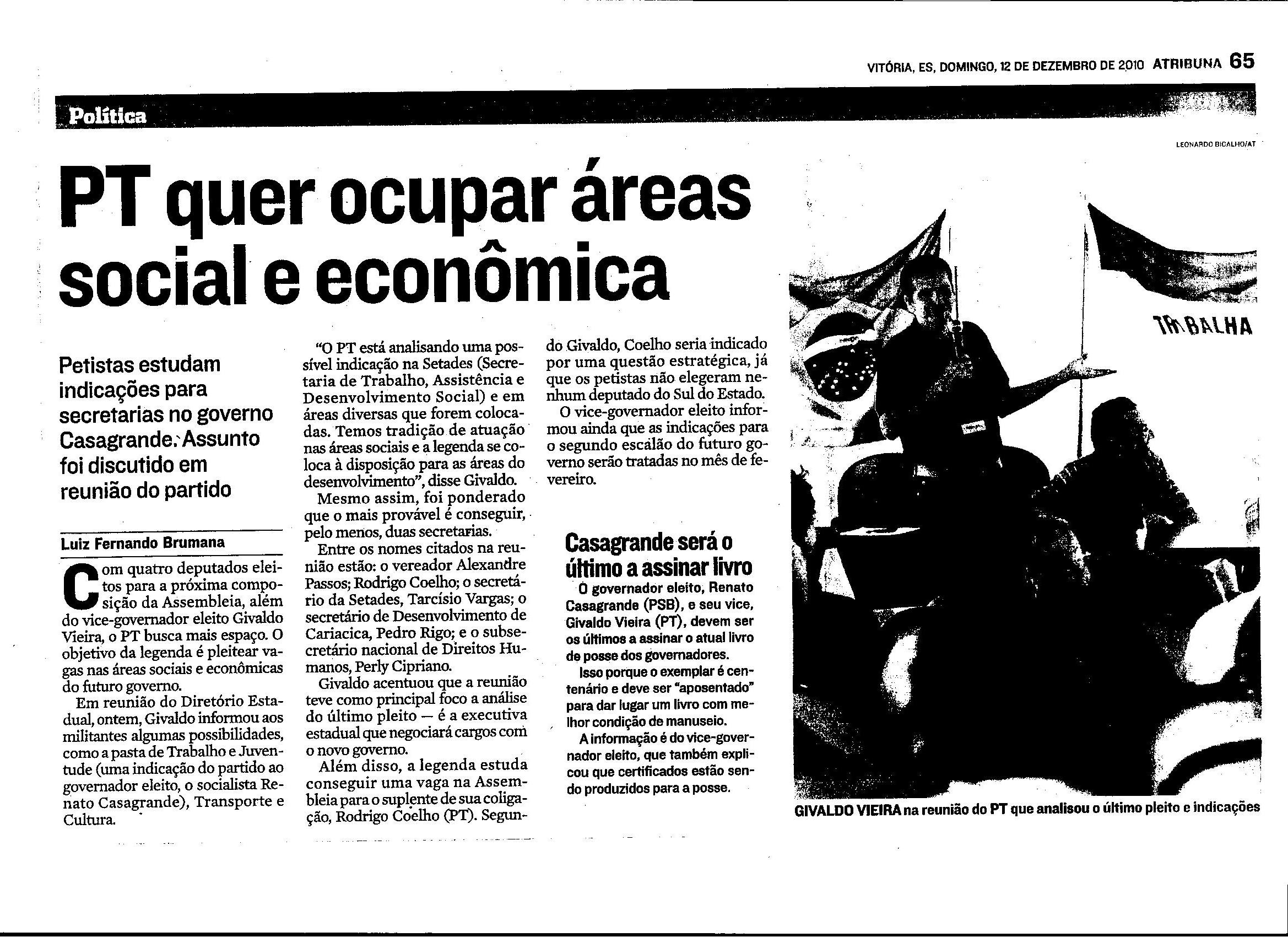 PT quer ocupar áreas social e econômica